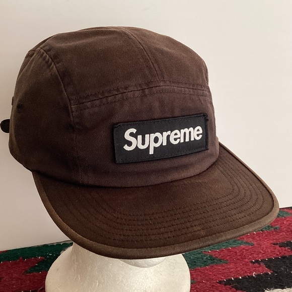 Vintage Supreme washed chino twill camp hat 5-panel leather Adjustable Hat - Picture 1 of 11